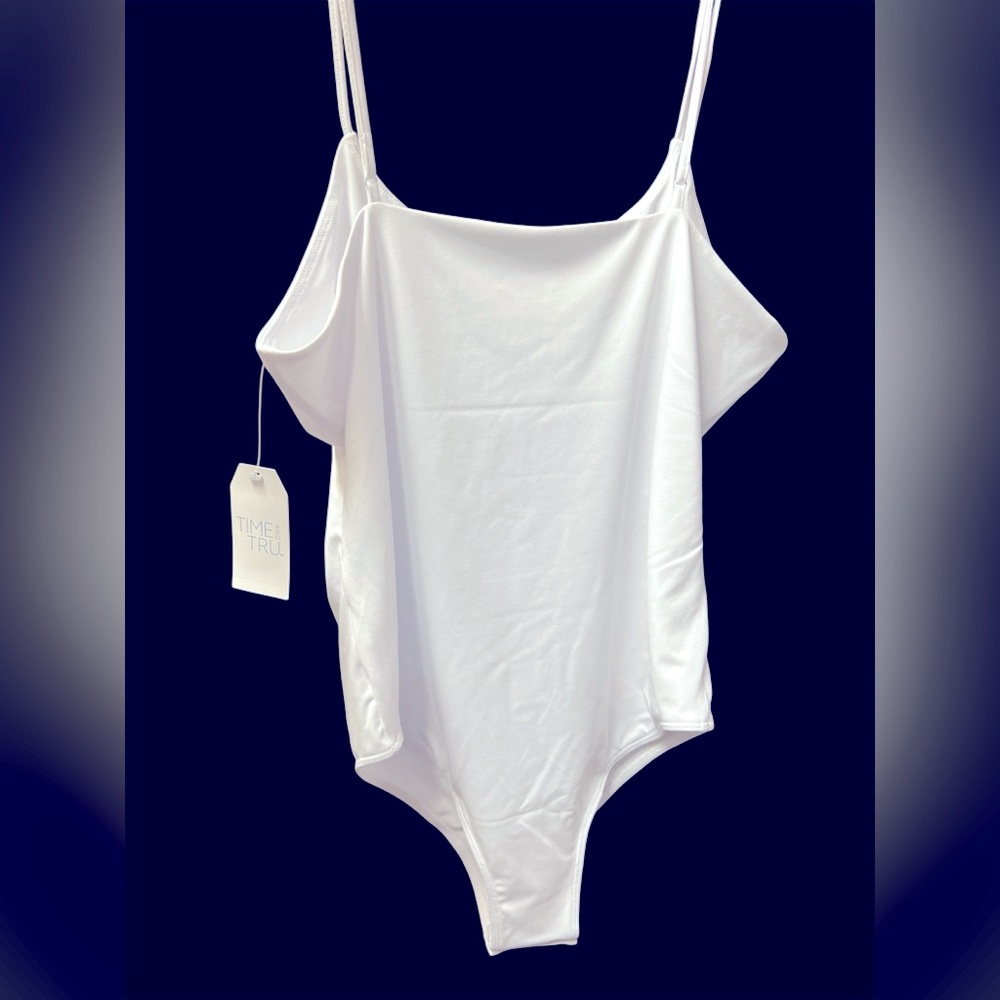 NWT White Cami Bodysuit, Size XL (16-18) Adjustable straps bottom snap buttons